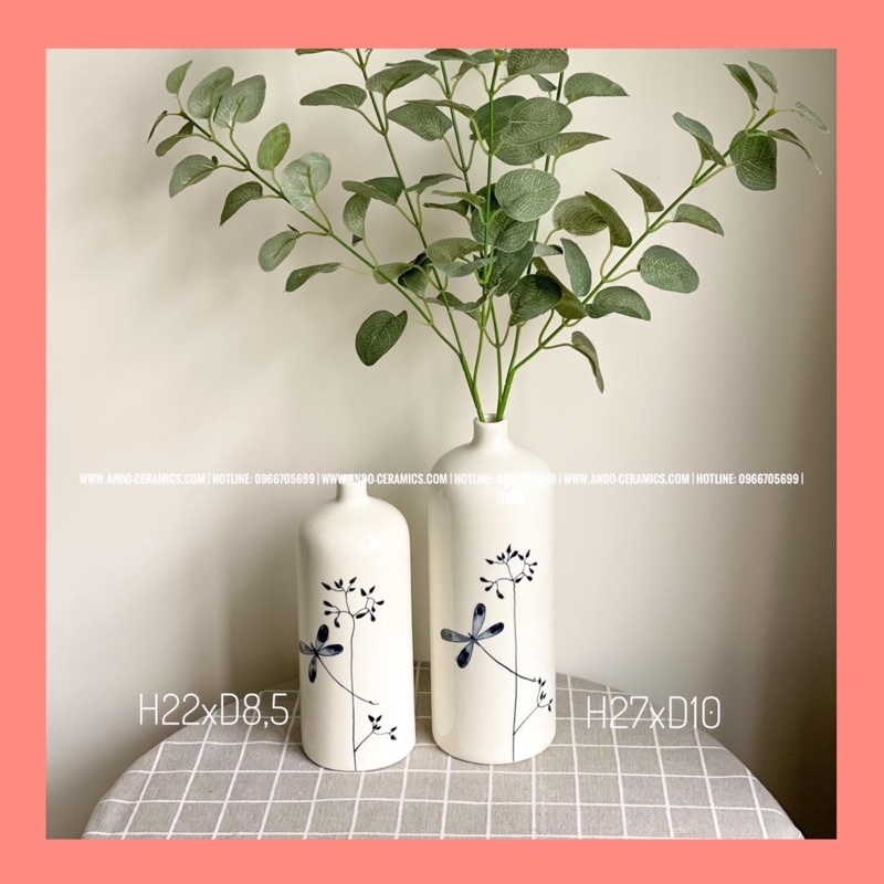 Lọ Hoa Gốm sứ Bát Tràng ❤️ FREESHIP❤️ Lọ Chai Decor vẽ chuồn mẫu mới nhất cực xinh