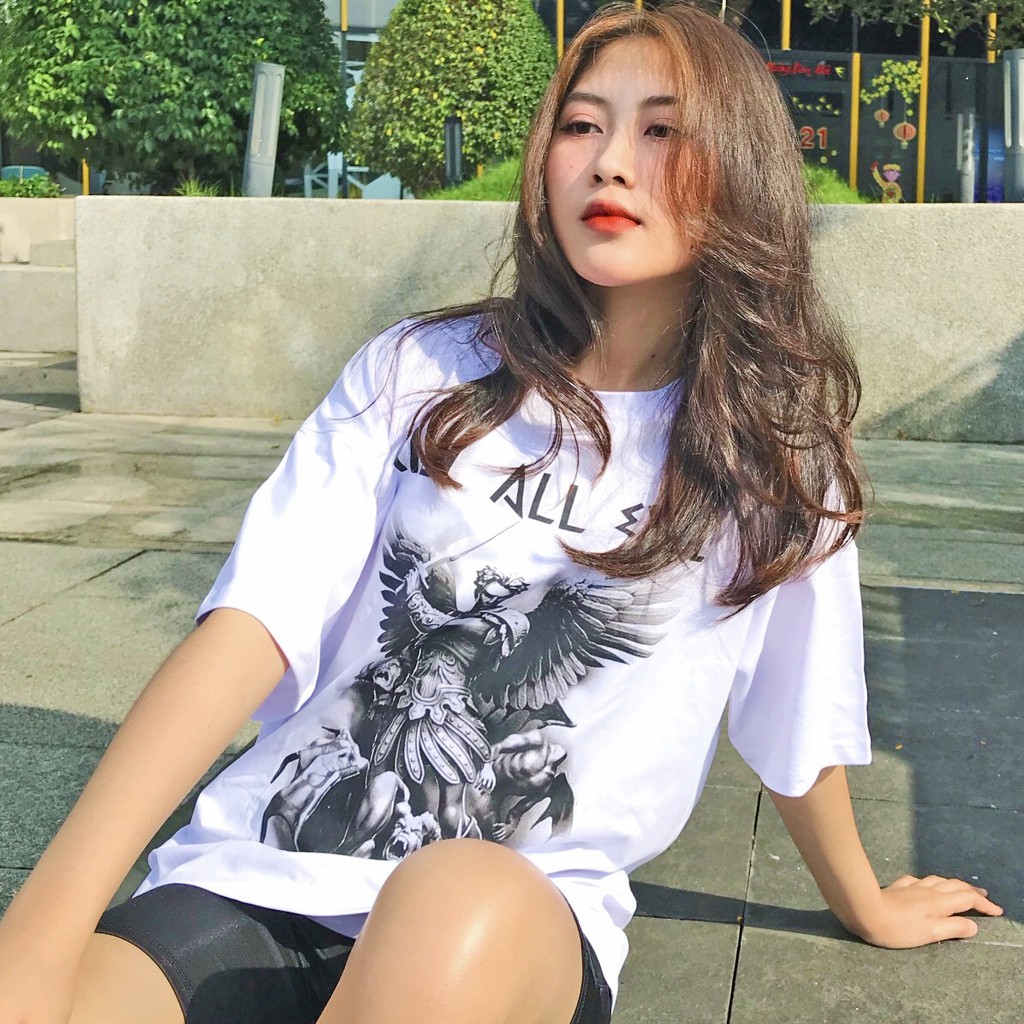 Áo thun tay lỡ Unisex Angel Devil , áo phông nam nữ Form rộng Oversize Cotton hai màu đen trắng | BigBuy360 - bigbuy360.vn