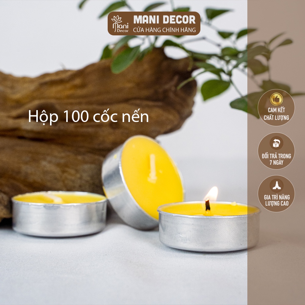 Hộp 100 cốc nến bơ hữu cơ thơm không khói cháy 3-4h, an toàn cho sức khoẻ - Mani Decor