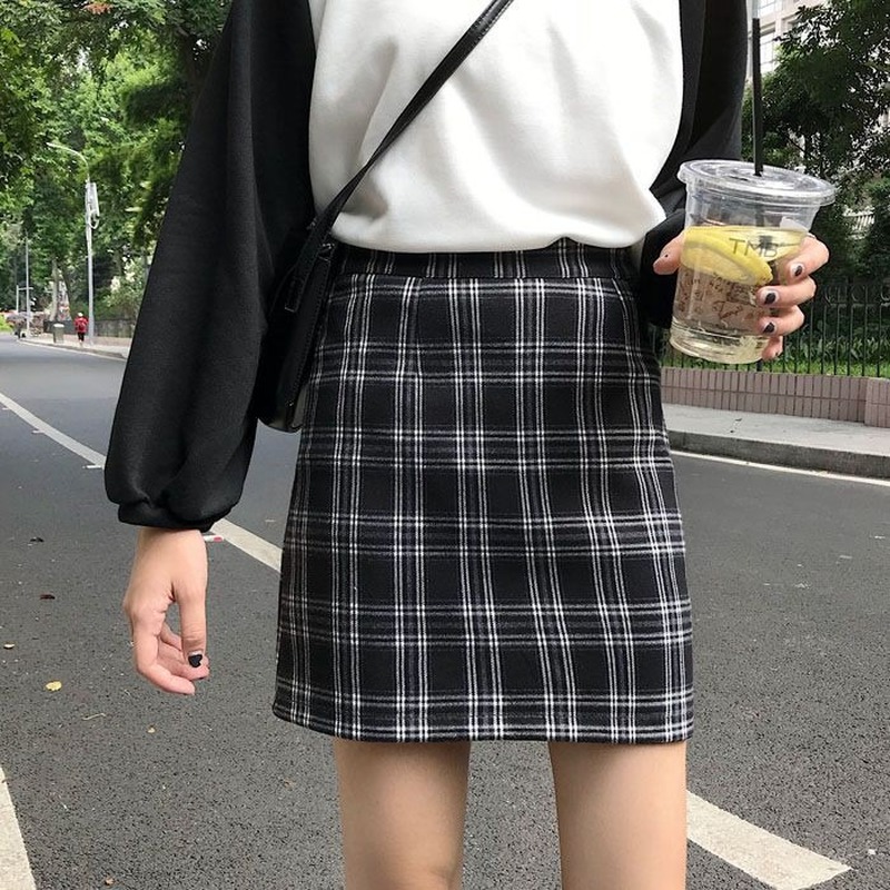 Chân váy chữ a lưng cao sọc ca rô xinh xắn cho nữ | BigBuy360 - bigbuy360.vn