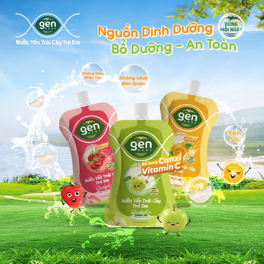 Nước yến trái cây trẻ em Gennest _Dùng cho bé từ 1 tuổi  (Combo 10 túi x 105ml)