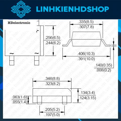 Diode Cầu 1A 1000V DB107S SMD zin