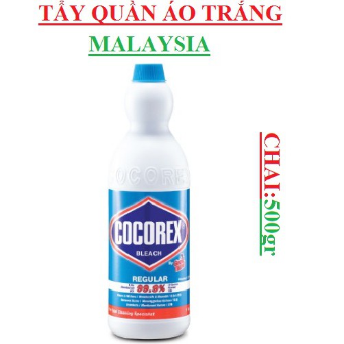Nước tẩy quần áo mầu, tẩy quần áo trắng cocorex malaysia chai 500gr