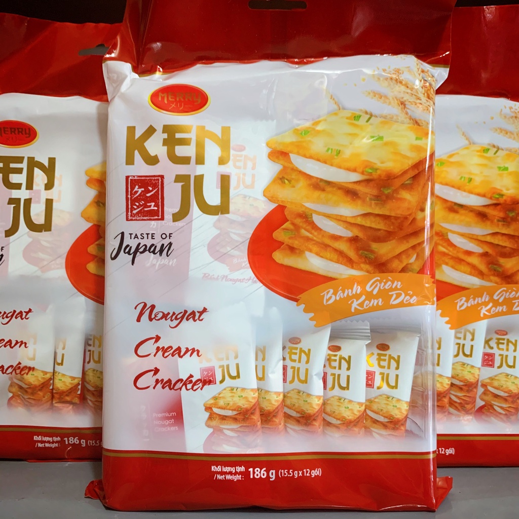 Bánh Quy Hành Richy KenJu Vỏ Giòn Kem Dẻo Hương Vị Nhật Gói 186g/ Hộp 279g