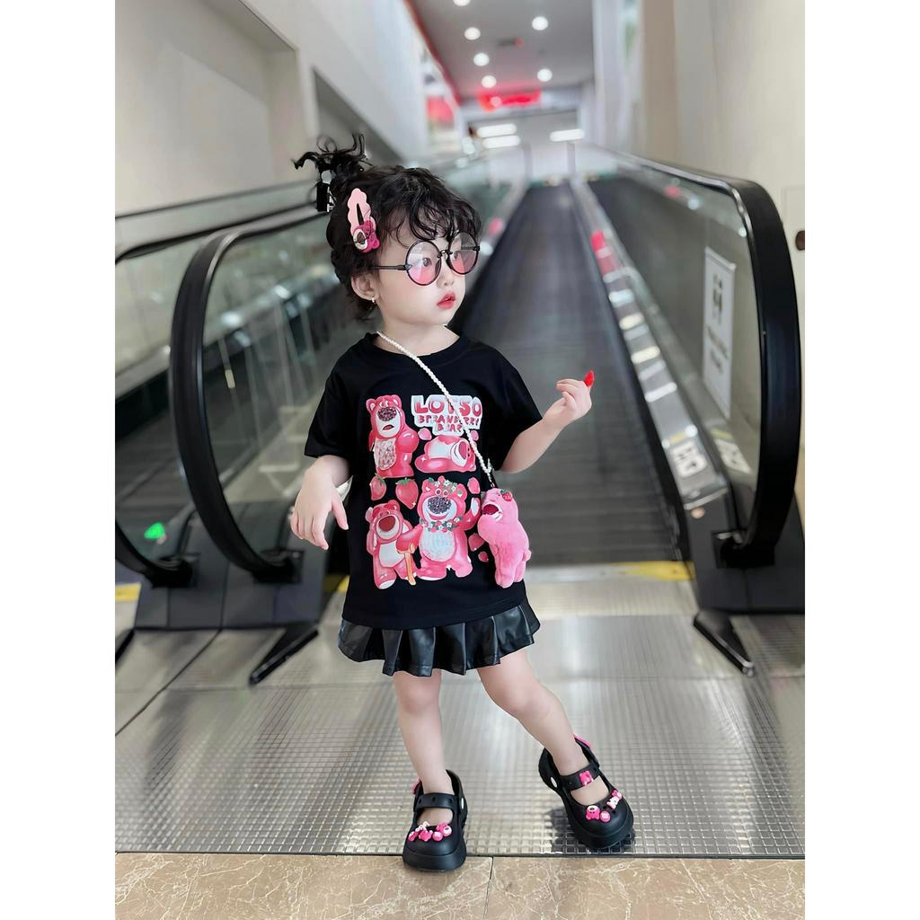 Áo thun gấu dâu ô vuông  cho mẹ và bé , áo phông gia đình trẻ em unisex , Kid_genz