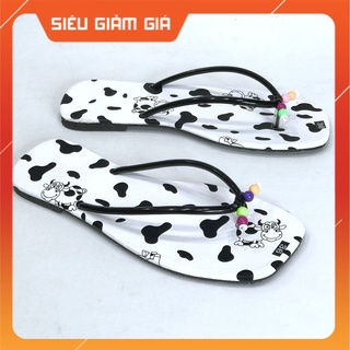 Dép kẹp nữ họa tiết bò sữa quai tròn siêu cute