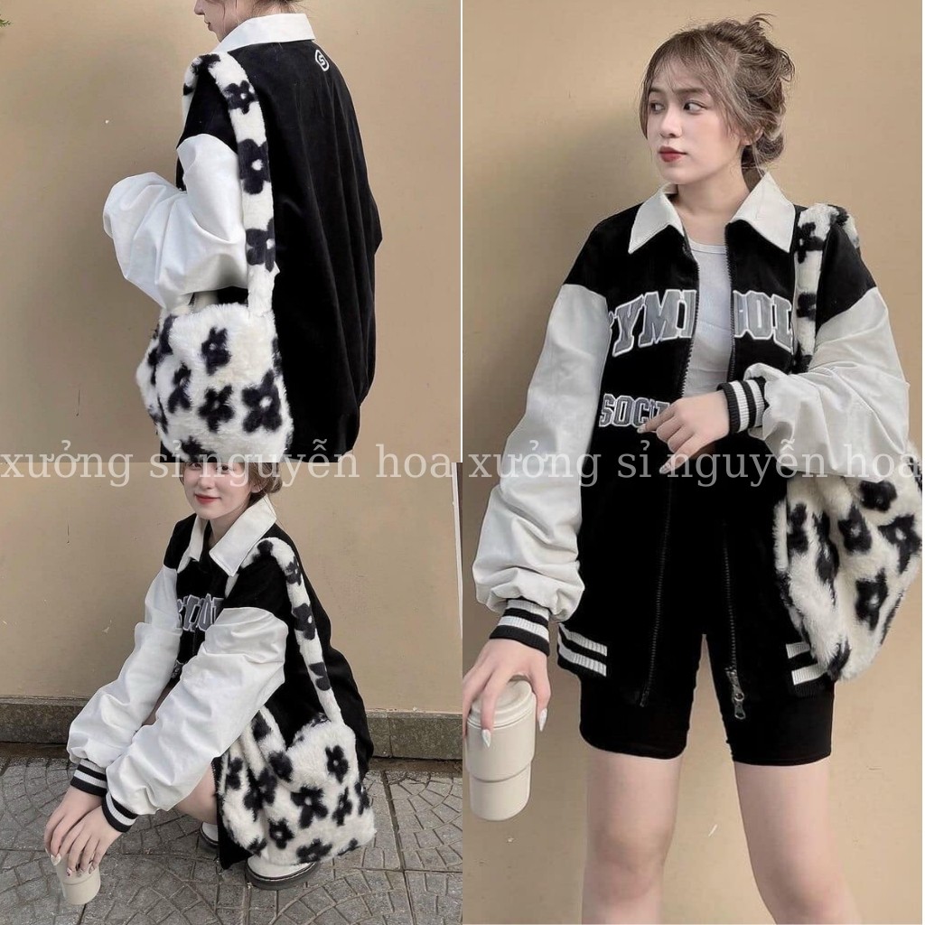 Áo khoác bomber, áo nỉ kéo khóa có cổ in chữ Symbolic form rộng unisex nam nữ mặc được Xưởng Sỉ Nguyễn Hoa