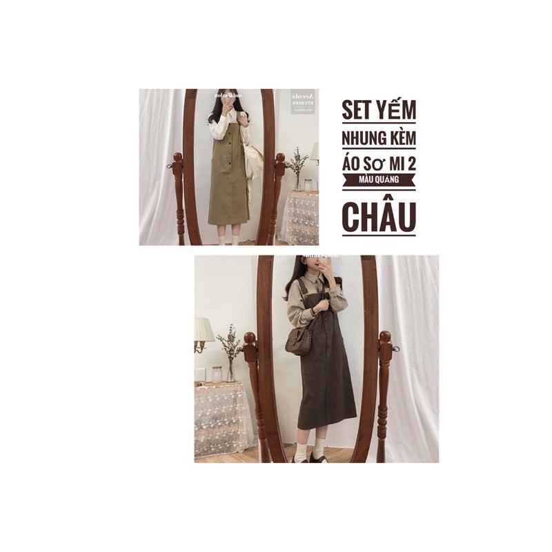 Set yếm kẻ ulzzang + áo voan ( có ảnh thật)