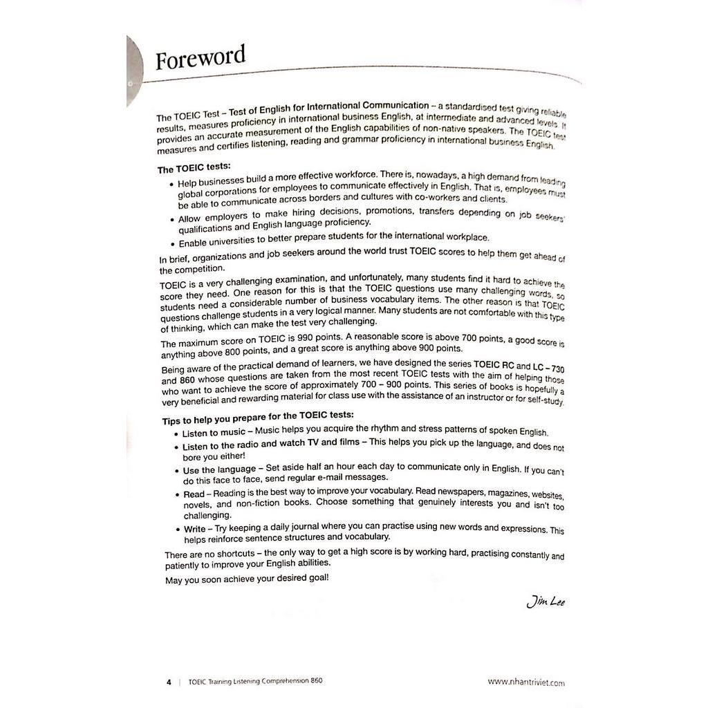 Sách TOEIC Training Listening Comprehension 860