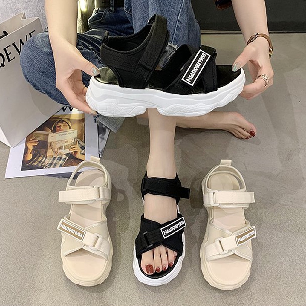 Giày Sandal Nữ Ulzzang, Dép Quai Hậu Nữ Mùa Hè Quai Ngang Khóa Dán Đế Độn 5cm Hàn Quốc, Street Style - Iclassy_shoes