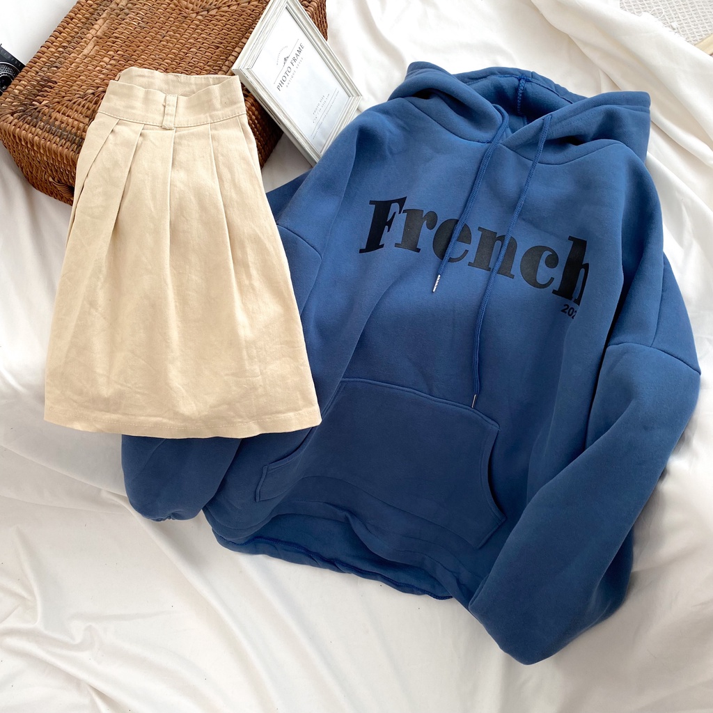 Áo nỉ Hoodie in chữ French trước ngực nhiều màu form rộng ulzzang - Made by Fiin