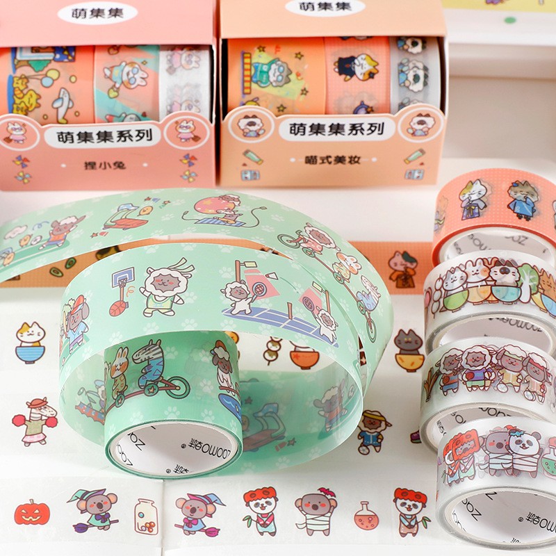 hộp 3 cuộn băng dính trang trí washi tape mặt nhám