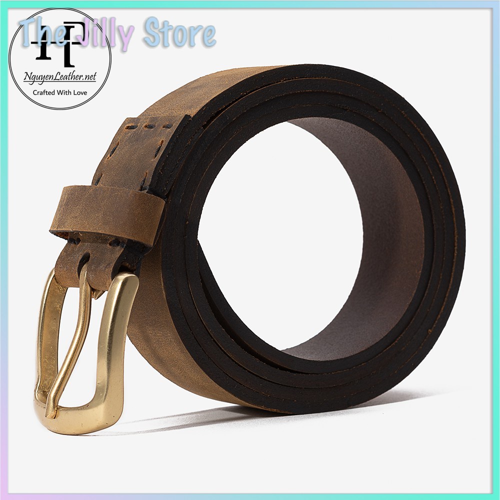 Dây Nịt Nam Da Sáp Ngựa Khóa Đồng Đúc Nguyên Khối Đục Lỗ Cài Cao Cấp - 1LSAP3.4CM