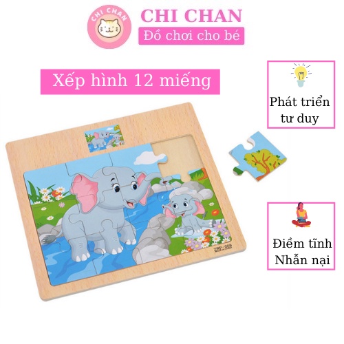 Đồ chơi xếp hình 12 miếng cho bé, giúp phát triển tư duy, rèn luyện tính kiên nhẫn, điềm tĩnh cho trẻ - Chi chan 004