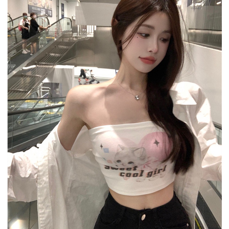 Áo Ống In Họa Tiết Hoạt Hình Xinh Xắn Theo Phong Cách Mùa Hè