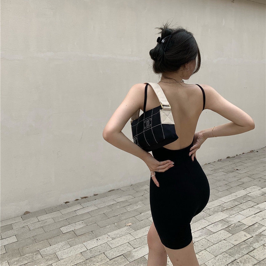 Bộ Áo Liền Quần Màu Đen Không Tay 2022 Thời Trang Mùa Hè Quyến Rũ Cho Nữ