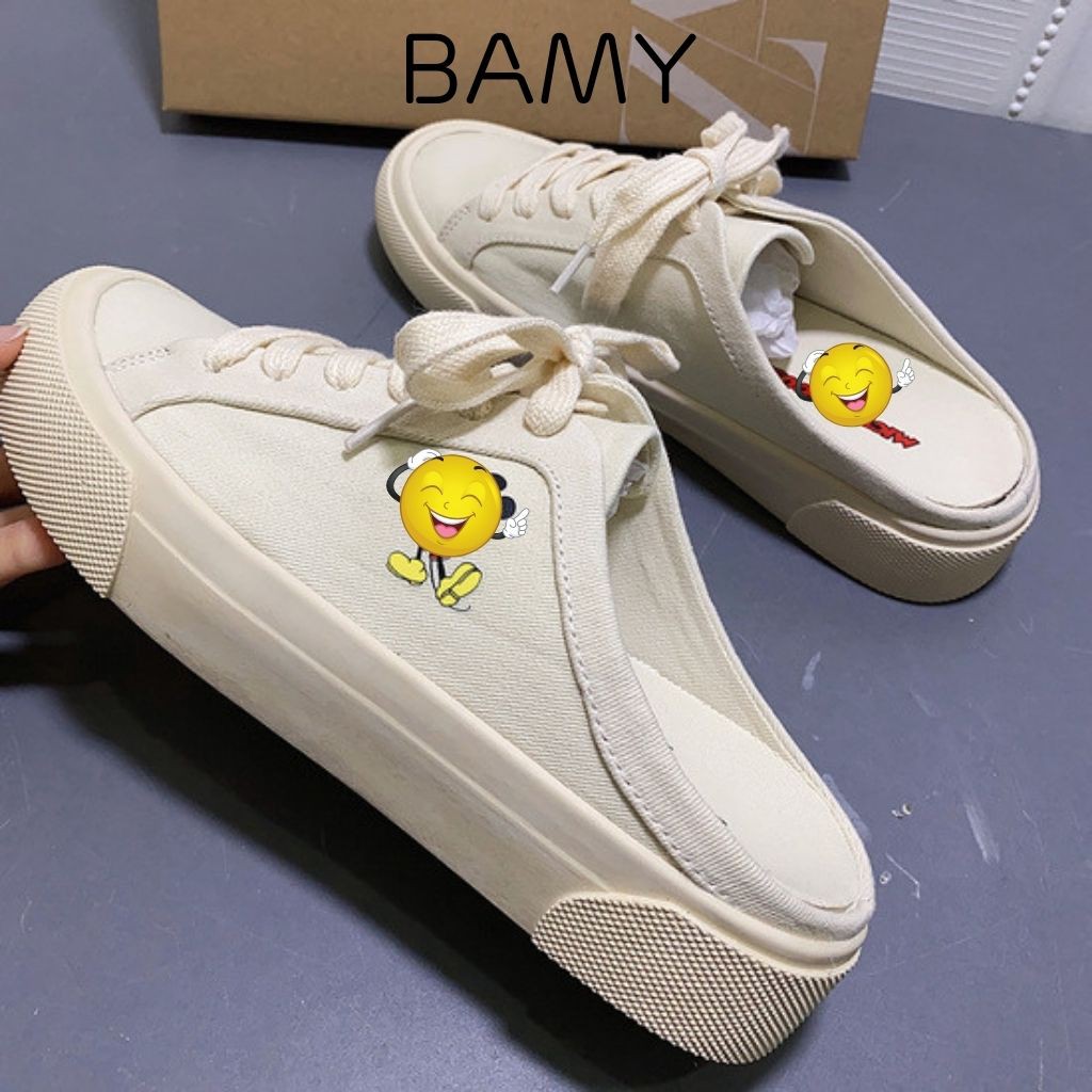 Giày Sục Thể Thao Nữ MK màu Kem, Sục bata đạp gót đế bánh mì 3cm BAMY | BigBuy360 - bigbuy360.vn