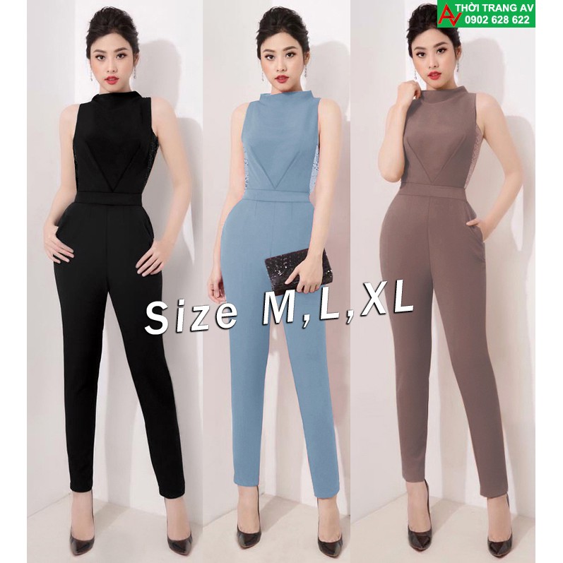 Jumpsuit - Đồ bay dài cổ lọ phối ren 2 bên đầy sang trọng - AV6196