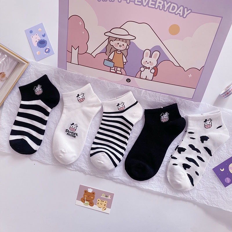 Tất Nữ Cổ Ngắn Phong Cách Hàn Quốc Họa Tiết Dễ Thương, Cute, Đáng Yêu Dễ Phối Đồ Họa Tiết Panda