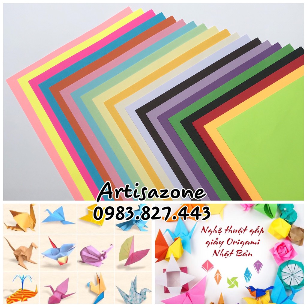 Giấy Origami nhiều màu; Khổ A4 - Tập 100 tờ; 10 màu hoặc 20 màu - Đọc kỹ mô tả sản phẩm