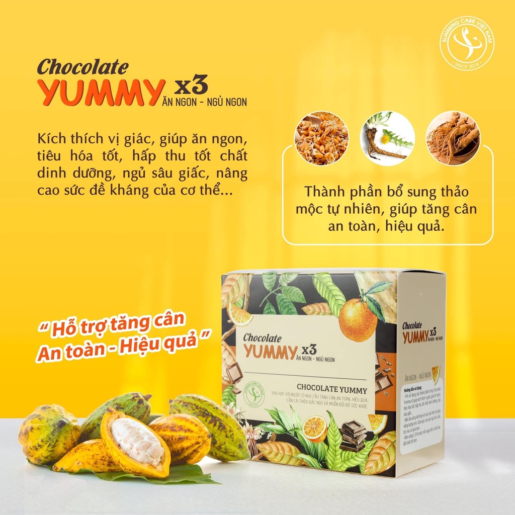 Socola Tăng Cân Yummy X3 Slimming, Kẹo Chocolate Tăng Cân Kích Thích Ăn Ngon Miệng Hấp Thụ Dinh Dưỡng Tốt Hộp 15 Viên
