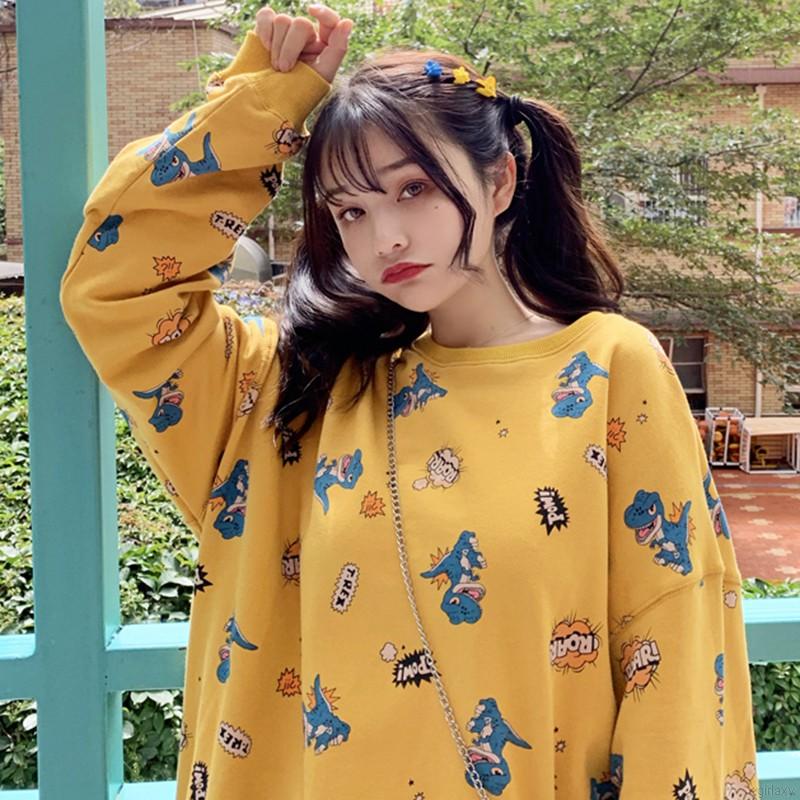 Áo Nỉ Dài Tay Cổ Tròn Form Rộng In Họa Tiết Hoạt Hình Phong Cách Hàn Quốc | BigBuy360 - bigbuy360.vn