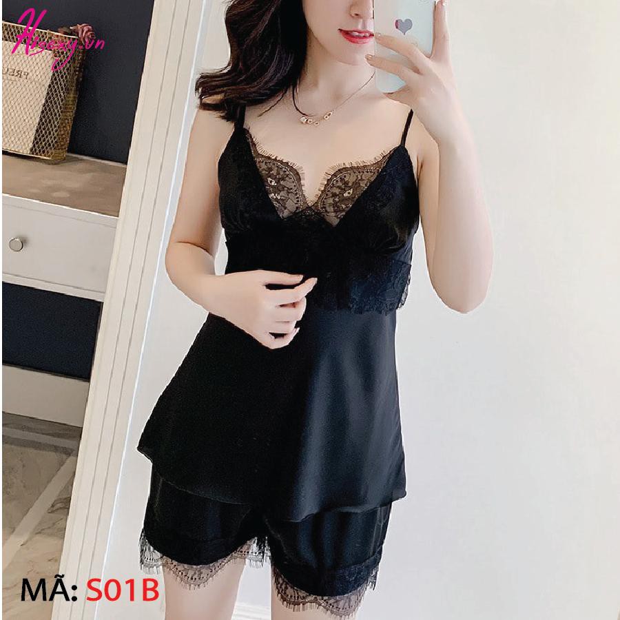 HISEXY Đồ Ngủ Quần Cộc Lụa Satin Ren 18cm MS04 | BigBuy360 - bigbuy360.vn