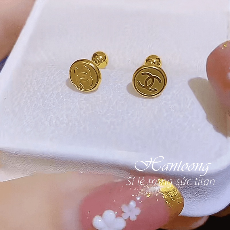 Bông titan nữ không gỉ mạ vàng 18k thiết kế đơn giản thời trang mẫu mới nhất 2023