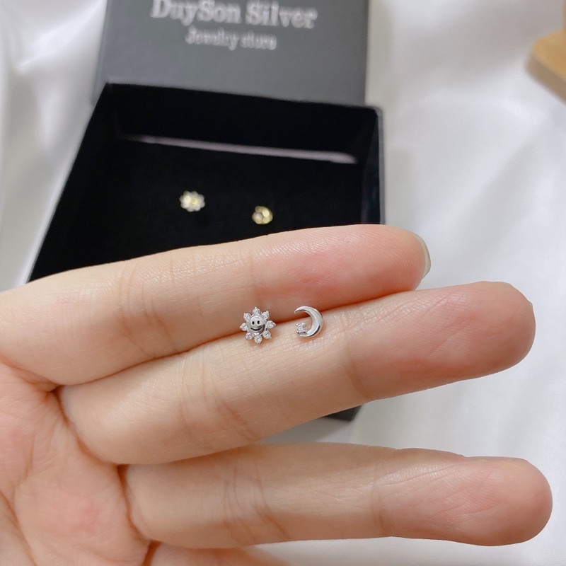 Bông tai bạc Ý 925 Khuyên tai bạc nữ mặt trăng mặt trời dễ thương DUYSON SILVER (Giá bán/1 đôi) [KNXK6]