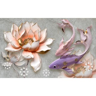Tranh dán tường 3D Hoa Sen Và Cá Chép Luna3D-005