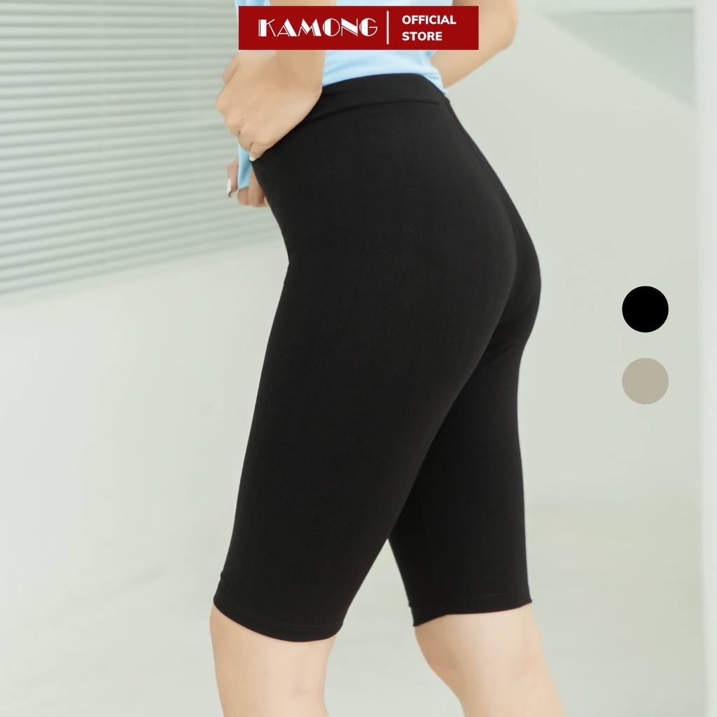 Quần legging ngố nữ KAMONG vải cotton dẻo co dãn tốt cạp cao dáng lửng ngắn LG002
