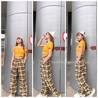 SET ÁO CROPTOP VÀNG + QUẦN CARO