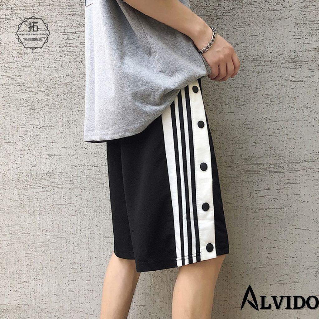 Quần short nam ALVIDO quần đùi nam phối ba sọc thể thao Basic nam nữ Oversize mùa hè phong cách đường phố Hàn Quốc QS309