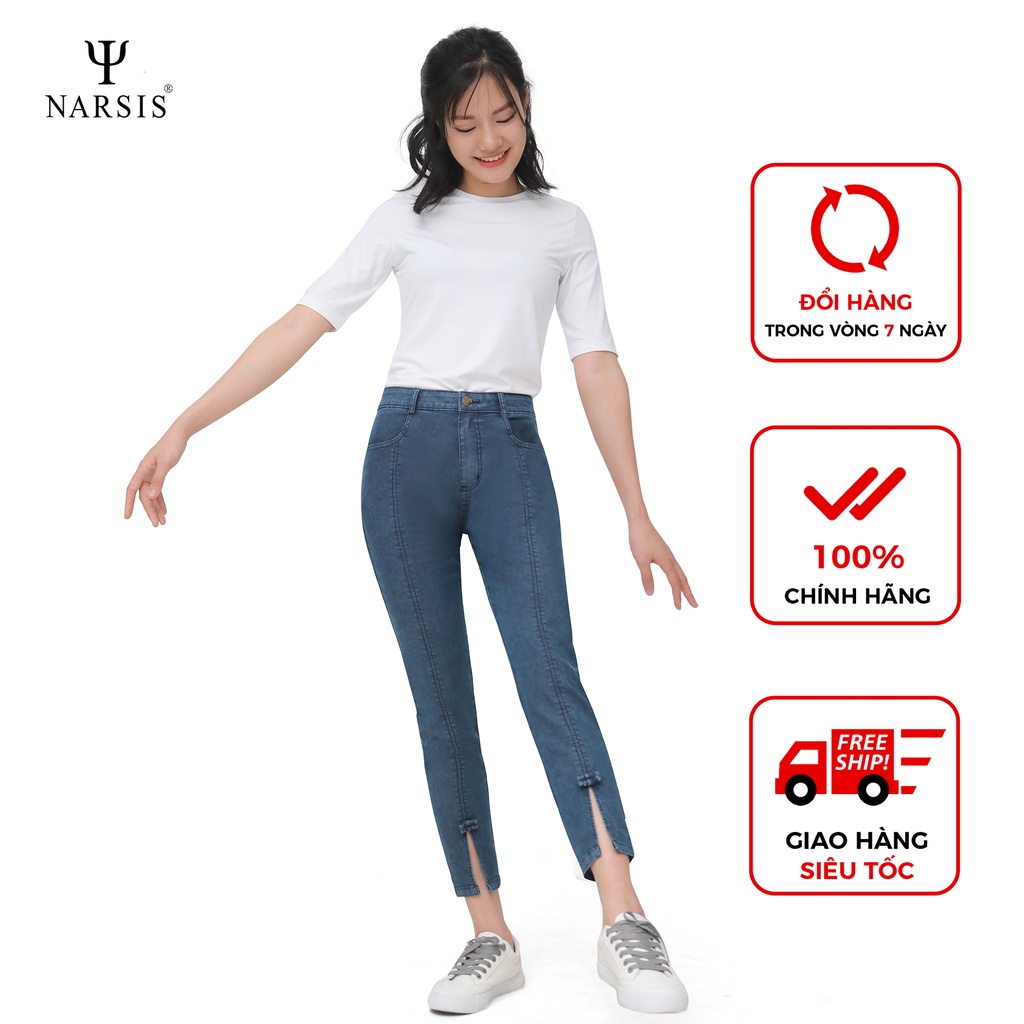 [Mã BMBAU50 giảm 7% đơn 99K] Quần bò nữ Narsis P9026 màu xanh xẻ gấu đính nơ