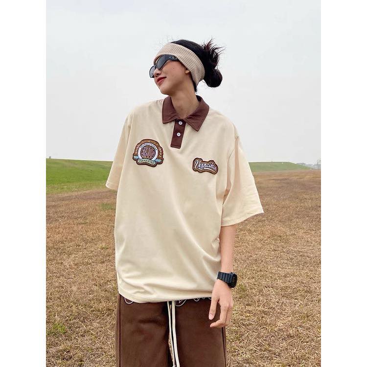 Áo Thun Polo Unisex VERNI màu ĐEN/TAN form rộng  Chất thun da cá form nam nữ unisex/Áo thun có cổ Jejul.store
