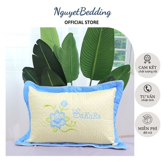 Vỏ gối Satin trần bông kích thước 45x65 - Vỏ gối thêu- Áo gối trần bông- Hàng loại đẹp - Ga gối NguyetBedding
