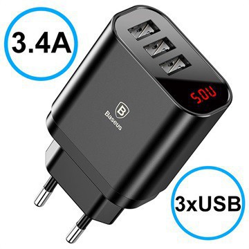 [Mã ELFLASH3 hoàn 10K xu đơn 20K] Củ sạc nhanh đa năng 3 trong 1 Baseus chính hãng - 2 cổng 2.4A 1 cổng 1A