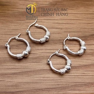 Bông tai bạc đẹp cho bé, hoa tai bé gái kiểu khuyên tròn bạc nguyên chất Minh Thoa Jewelry