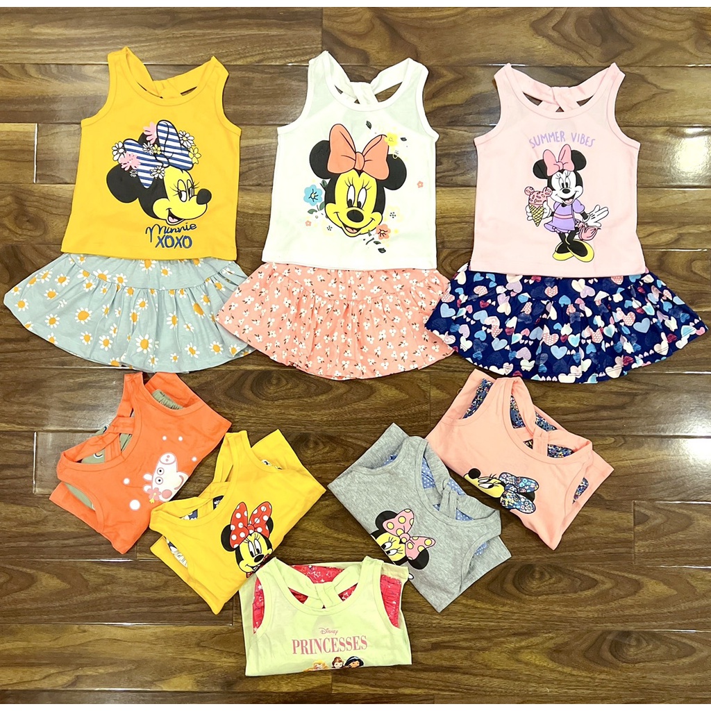 Bộ cotton cộc tay chân váy dễ thương