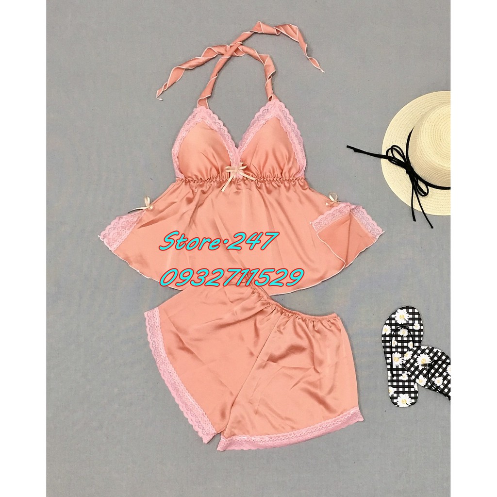 BỘ NGỦ CỘT VAI CÓ MÚT SEXY VẢI SATIN SIZE DƯỚI 55KG SIÊU MÁT SIÊU XINH LUNG LINH | BigBuy360 - bigbuy360.vn