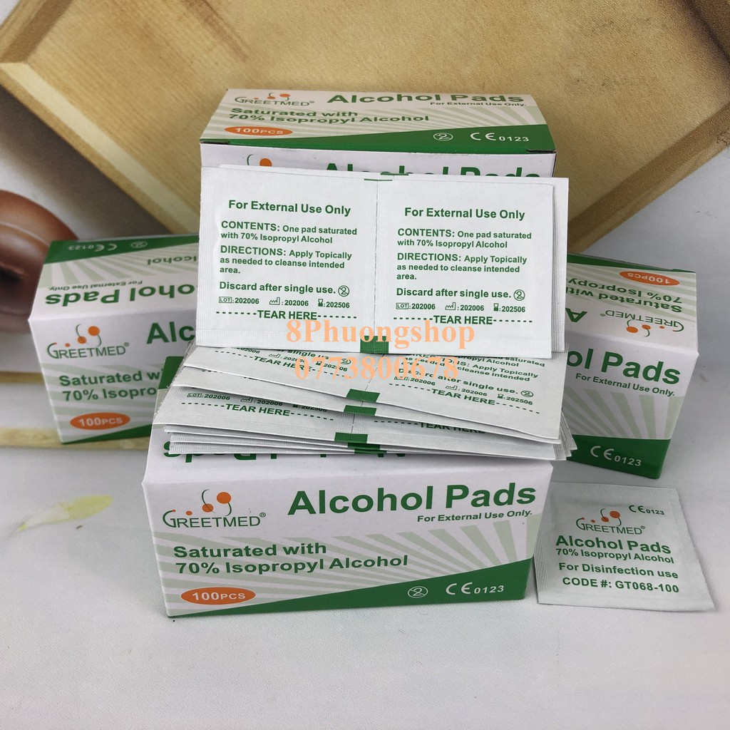 Bông tẩm cồn Greetmeed (Hộp 100 miếng) – Alcohol Pads được nhập khẩu chính thức từ hãng GREETMED