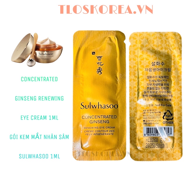 Kem Mắt Làm Mới Chống Lão Cải Thiện Nhăn  Sulwhasoo Nhân Sâm Concentrated Gingseng Renewing Eye Cream Ex -1Ml
