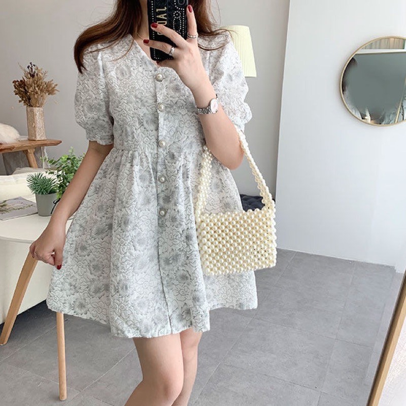 [Hot TAOBAO] ❤️ Đầm hoa gấm vân nổi Taobao cổ V xoè