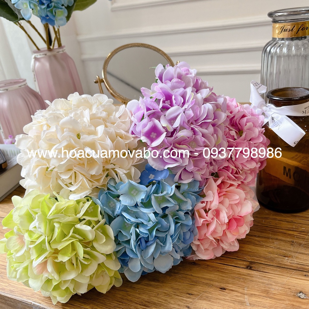 Cành Hoa Cẩm Tú Cầu Vải Giả Cao Cấp Kèm Lá Nhiều Màu