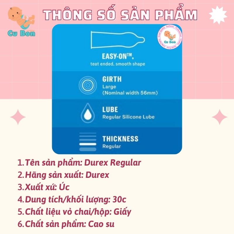 Bao cao su DUREX LOVE SEX REGULAR hộp 30 cái nội địa úc tạo cảm giác chân thực siêu mỏng mang đến trải nghiệm tuyệt vời