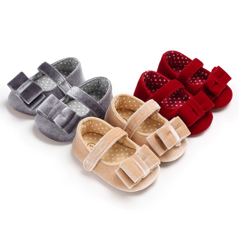 Giày công chúa vải nhung phối nơ xinh xắn dành cho bé gái