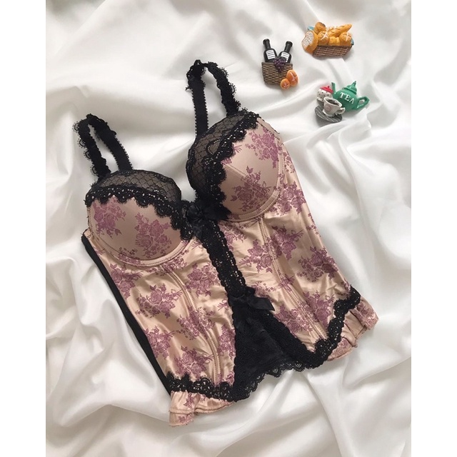 Áo corset hoạ tiết huê hồng chìm 2hand