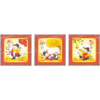 Tranh Thêu Chữ Thập 3D + kết chỉ đồng xu  và hạt đá Phúc Lộc Thọ  - 3 Thần Tài 88813 (KHÁCH TỰ THÊU) KT:109x40cm