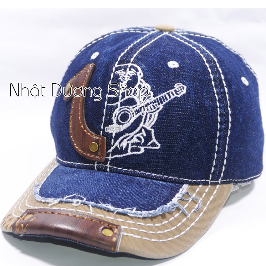 Nón kết ông địa True Religion loại xịn thêu một nữa - Chất liệu vải Jeans cao cấp, vá da trước kết tạo nên sự đẳng cấp