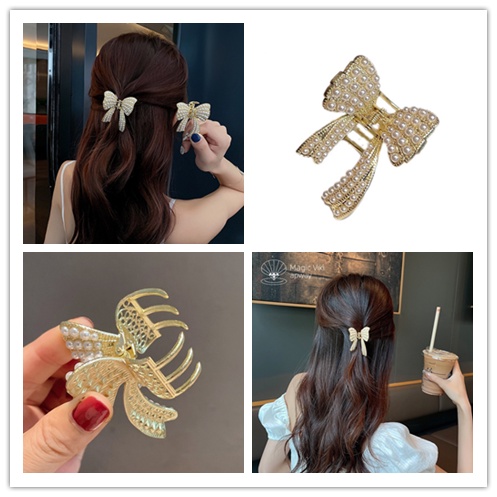 Kẹp Tóc Nơ Đính Đá Ngọc Trai Nhân Tạo Phong Cách Hàn Quốc